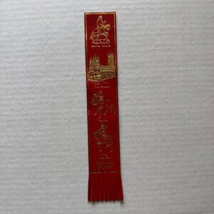 Vntg Canterbury Pilgrims Bookmark Red Leather Fringed Gold 9" x 1.75" Cathedral